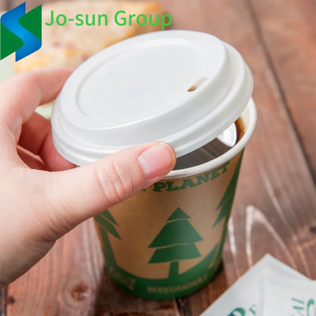 Environmentally Friendly Plastic Free Disposable PLA Double Wall Eco Biodegrade Kraft Compostable Individually Wrapped Paper Coffee Cup with Flat Lid