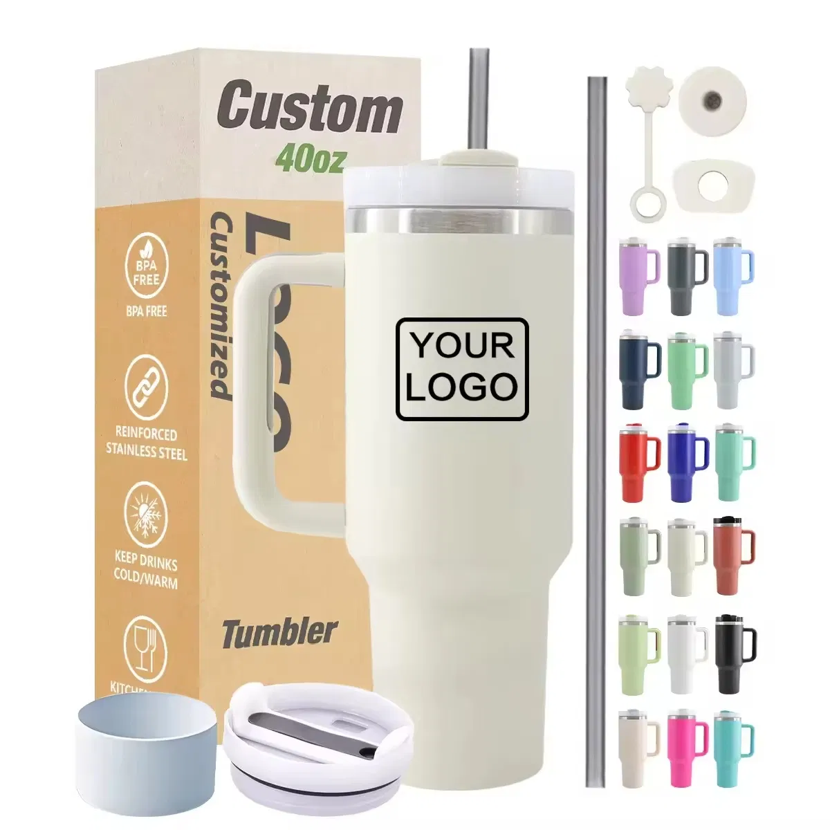 Custom 40oz Metal Cup Insulated Sport Gym Water Bottle Stainless Steel Vacuum Travel Mug 40oz Tumbler with Handle