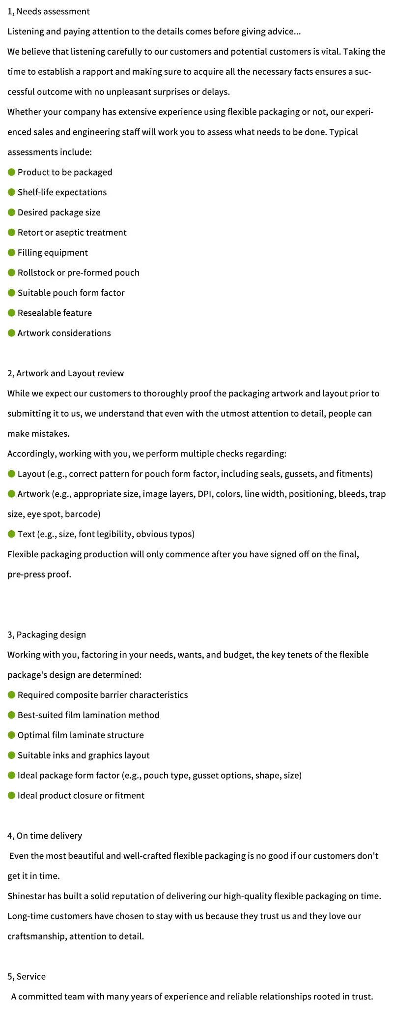 Technical Specifications Chart