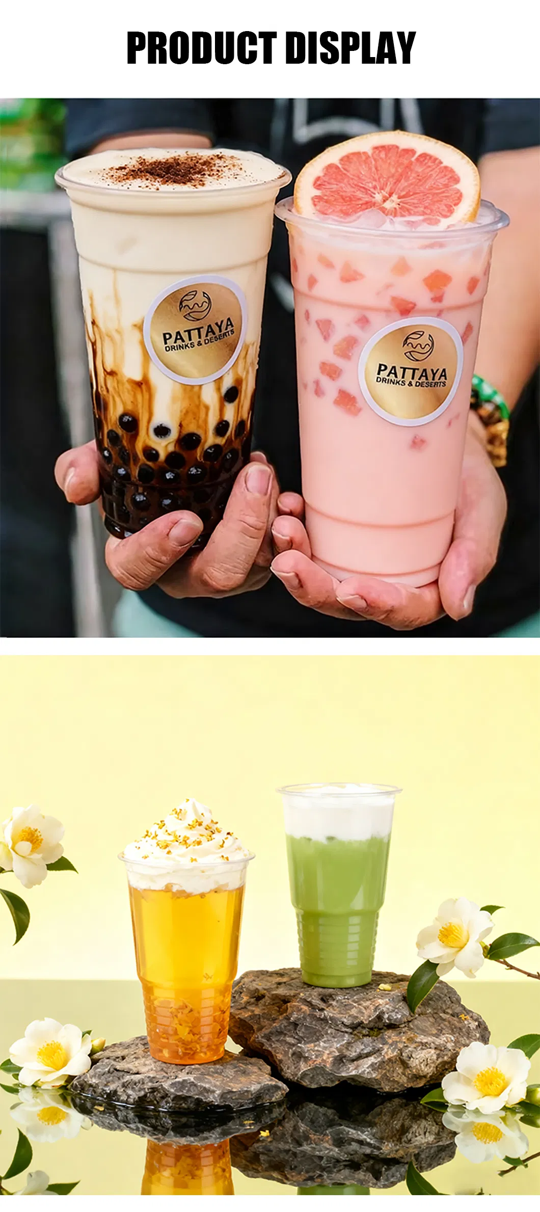 Clear Pet Cups with Lids 32oz for Milk Tea Bubble Juice