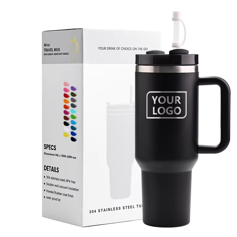 Custom 40oz Metal Cup Insulated Sport Gym Water Bottle Stainless Steel Vacuum Travel Mug 40oz Tumbler with Handle