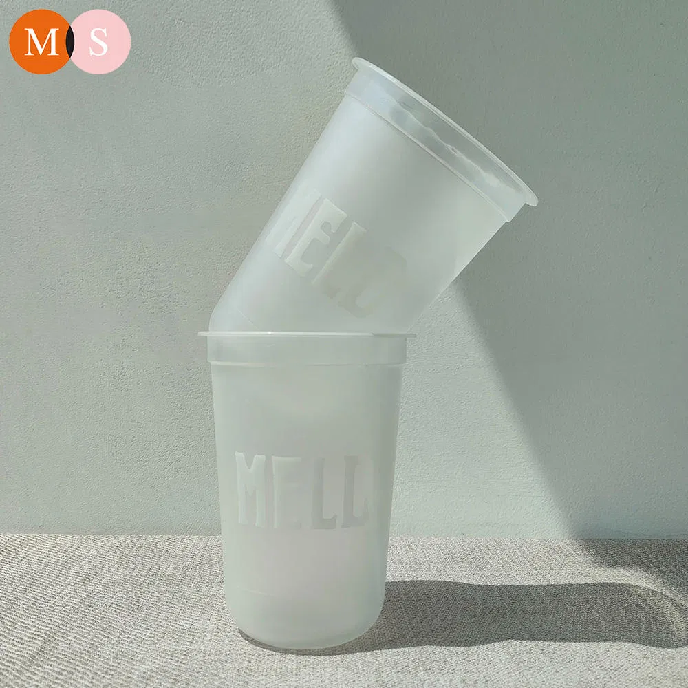 Custom Frosted Injection Molding Milk Tea Drinking Cup PP Round Bottom Disposable U Shape Plastic Disposable Cup with Color Lid and Straw
