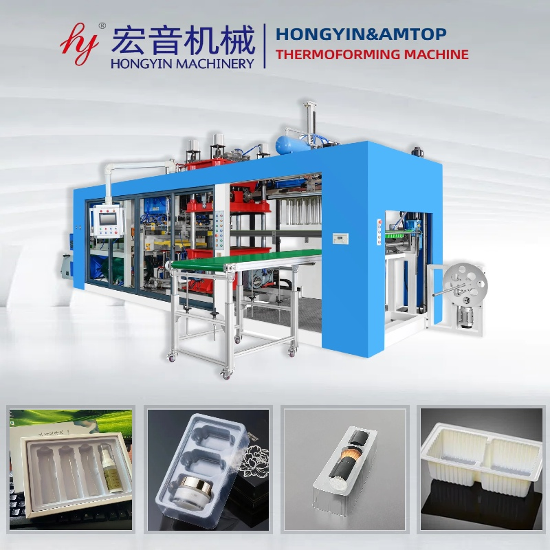 Automatic 3 Station Plastic Plate Food Container Clamshell Box Vacuum Pressure Forming Machine