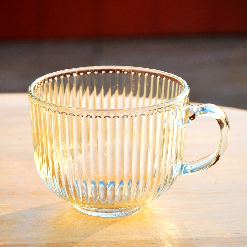 Strip Wide Mouth Eco-Friendly Heat Resistant Beverage Milk Coffee Glass Cup