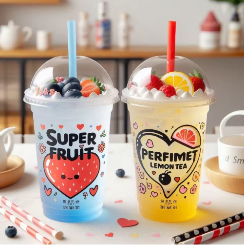 Clear Pet Cups with Lids 32oz for Milk Tea Bubble Juice