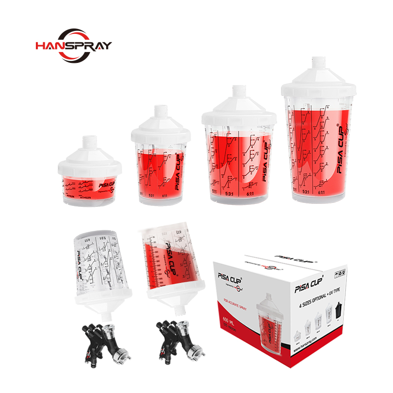 High Quality 600ml Plastic PP White Pisa Cup System for Car Paint, Disposable Paint Gun Mixing Cups for Automotive Refinishing