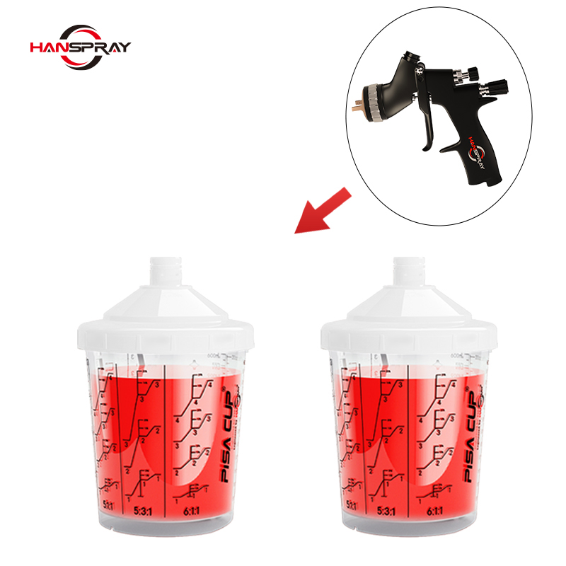 High Quality 600ml Plastic PP White Pisa Cup System for Car Paint, Disposable Paint Gun Mixing Cups for Automotive Refinishing