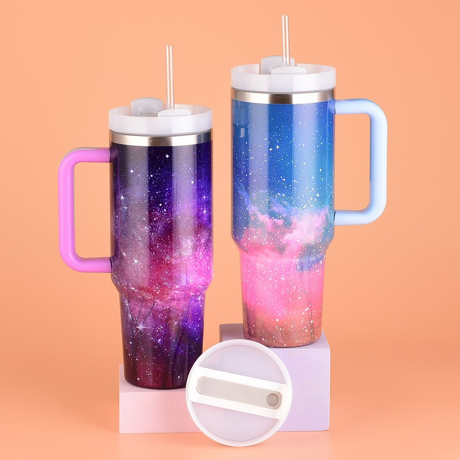 Random Color Straw Tumbler Reusable Vacuum Tumbler Double Layer 40oz Car Cup with Straw