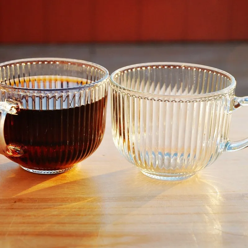 Strip Wide Mouth Eco-Friendly Heat Resistant Beverage Milk Coffee Glass Cup