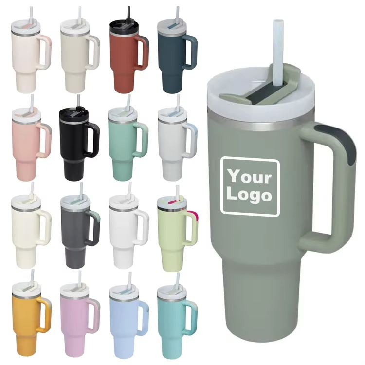 Custom 40oz Metal Cup Insulated Sport Gym Water Bottle Stainless Steel Vacuum Travel Mug 40oz Tumbler with Handle