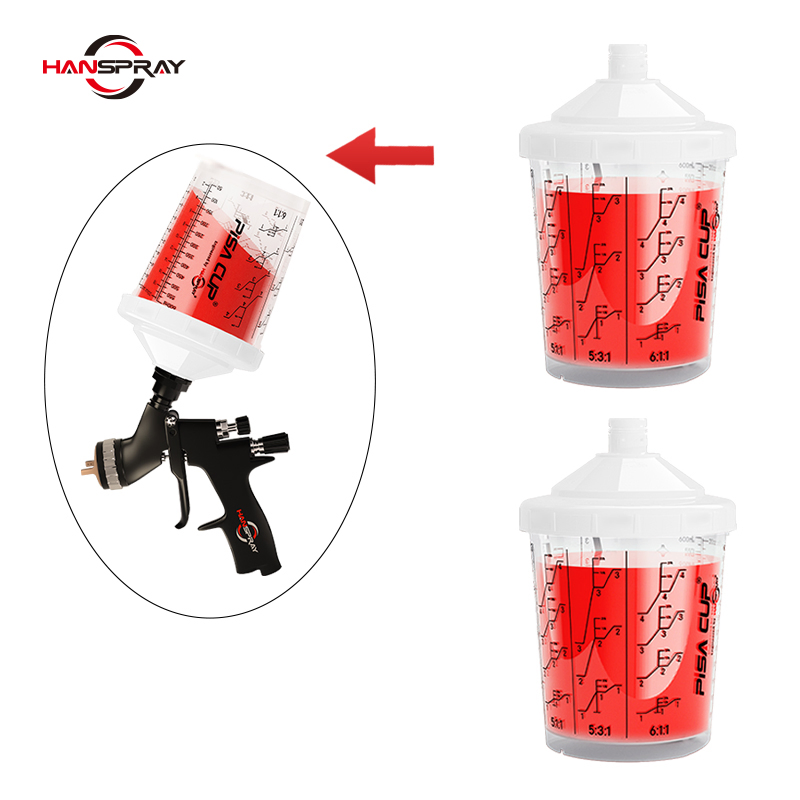High Quality 600ml Plastic PP White Pisa Cup System for Car Paint, Disposable Paint Gun Mixing Cups for Automotive Refinishing