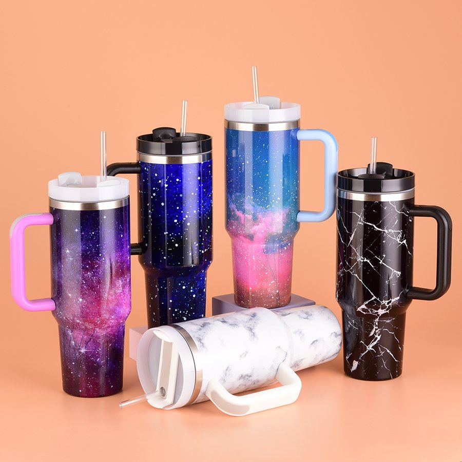 Random Color Straw Tumbler Reusable Vacuum Tumbler Double Layer 40oz Car Cup with Straw