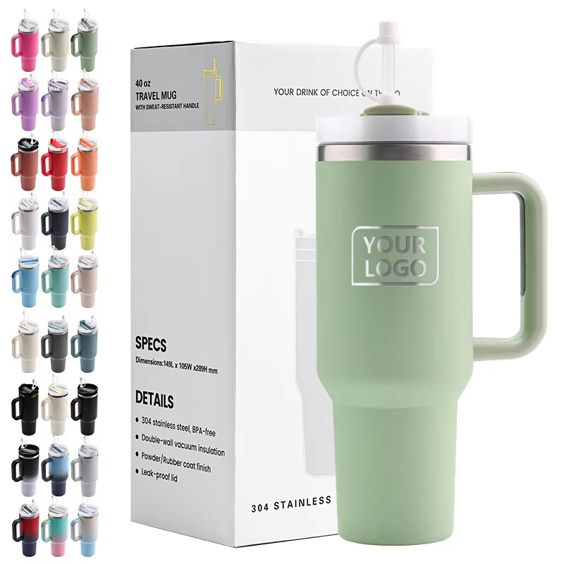 Custom 40oz Metal Cup Insulated Sport Gym Water Bottle Stainless Steel Vacuum Travel Mug 40oz Tumbler with Handle