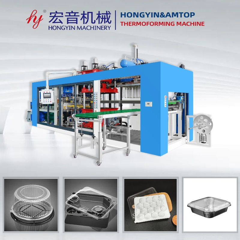 Automatic 3 Station Plastic Plate Food Container Clamshell Box Vacuum Pressure Forming Machine