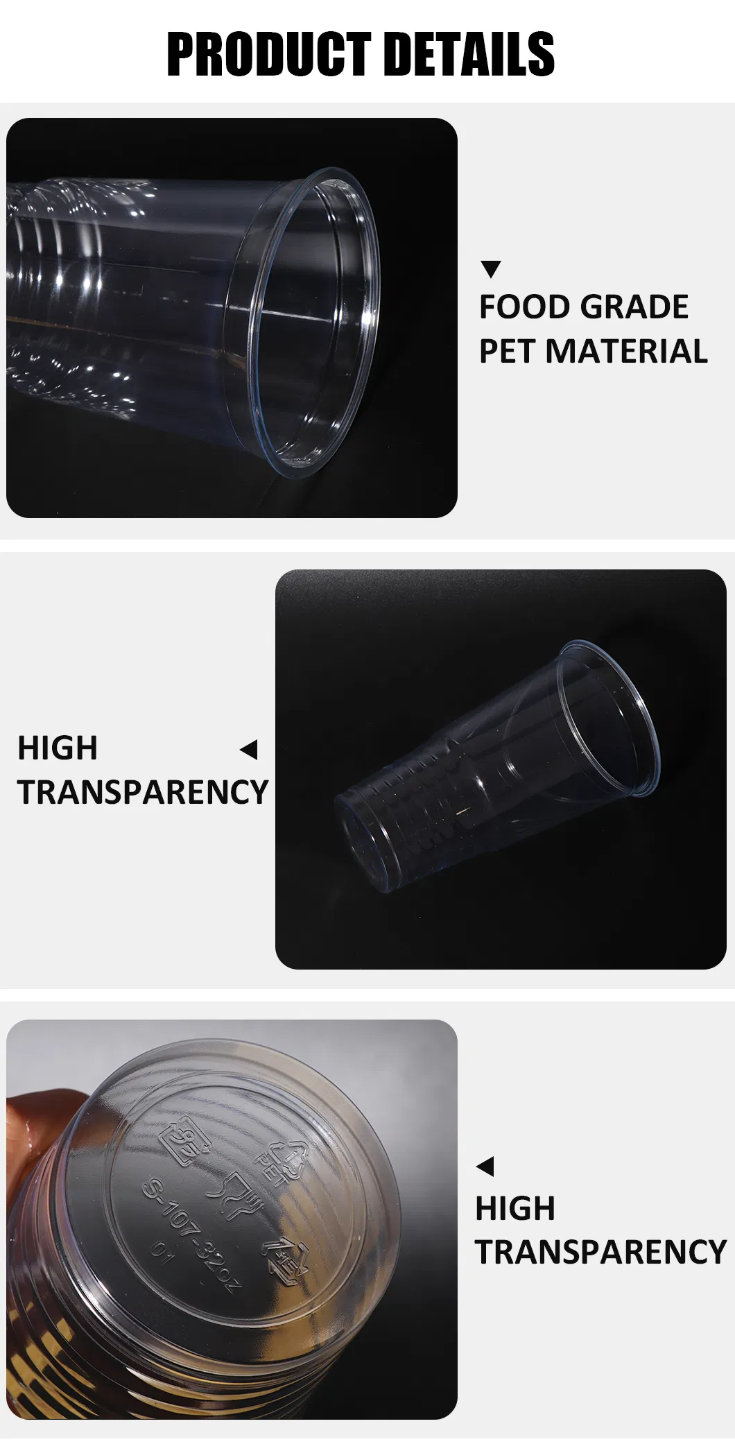 Clear Pet Cups with Lids 32oz for Milk Tea Bubble Juice