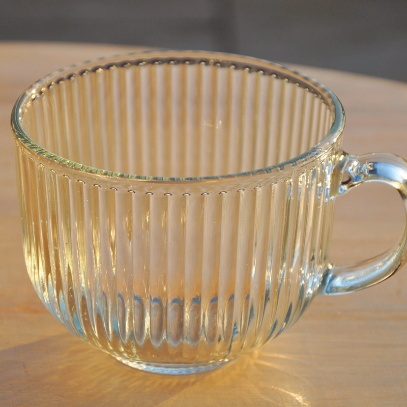 Strip Wide Mouth Eco-Friendly Heat Resistant Beverage Milk Coffee Glass Cup