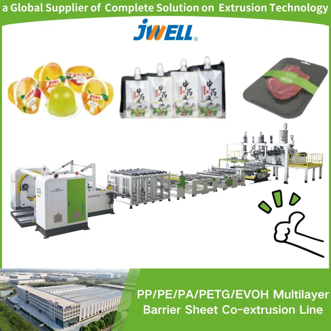 Jwell PP/PE/PA/PETG Multilayer Barrier Sheet Co-Extrusion Line Mainly Used in Aseptic Packaging, Jelly Drinks, Dairy Products and So on