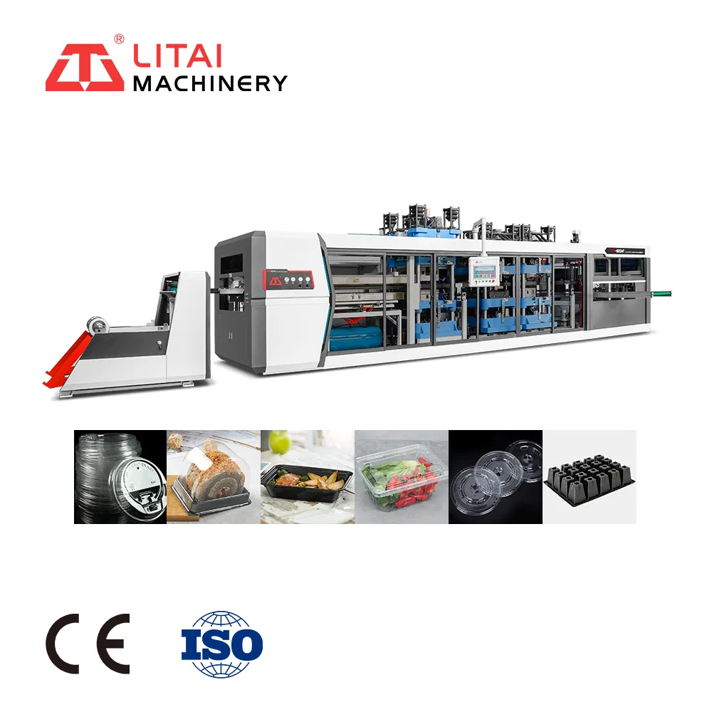 Full-Automatic Four Stations Servo Motor Drive Plastic PS Fast Food Box Thermoforming Machine Production Line