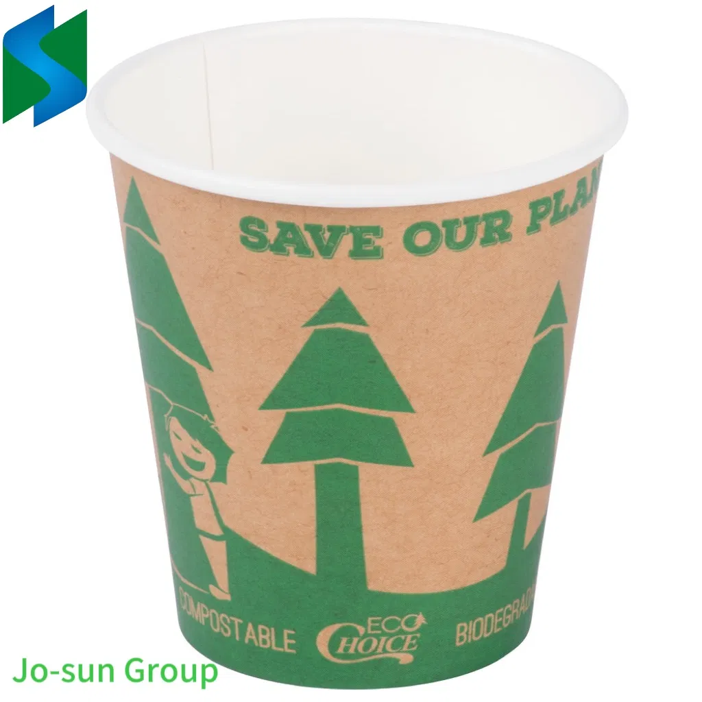 Environmentally Friendly Plastic Free Disposable PLA Double Wall Eco Biodegrade Kraft Compostable Individually Wrapped Paper Coffee Cup with Flat Lid