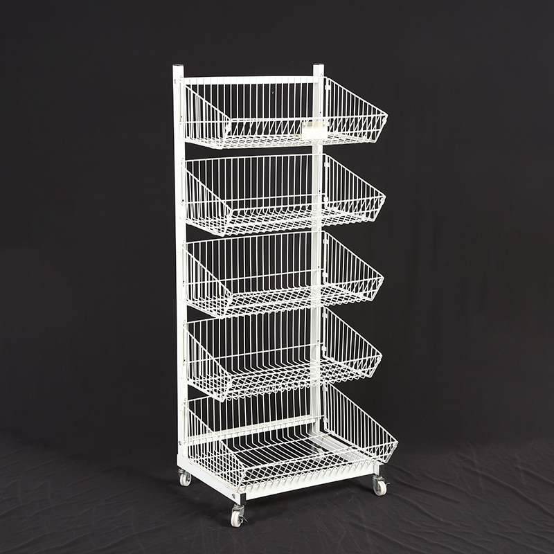 Yiwu Hotter Single-side Five Layer Metallic Net Structure Display Stand with Wheel