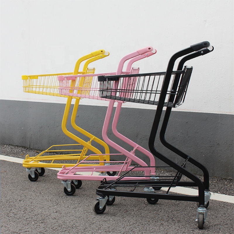 Manufacturer 2-tier Supermarket Grocery Trundler Double Basket Shopping Trolley Cart