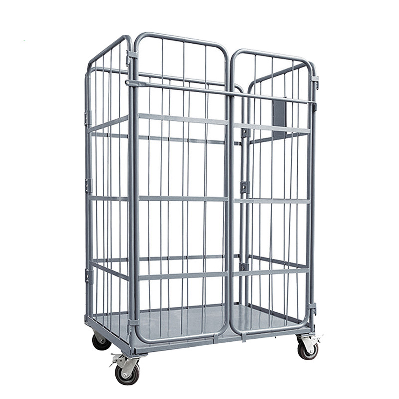 Optislag Inklapbare Vier  Montage Vouwen 4-Zijden Gepoedercoat Dolly Roll Kooi Steel Supermarket Hand Logistiek Trolley