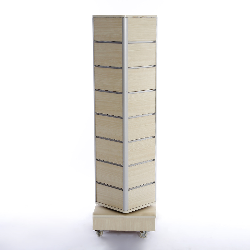 Yiwu Hotter Four Rotatable and Removable Wooden Display Shelf with Wheel