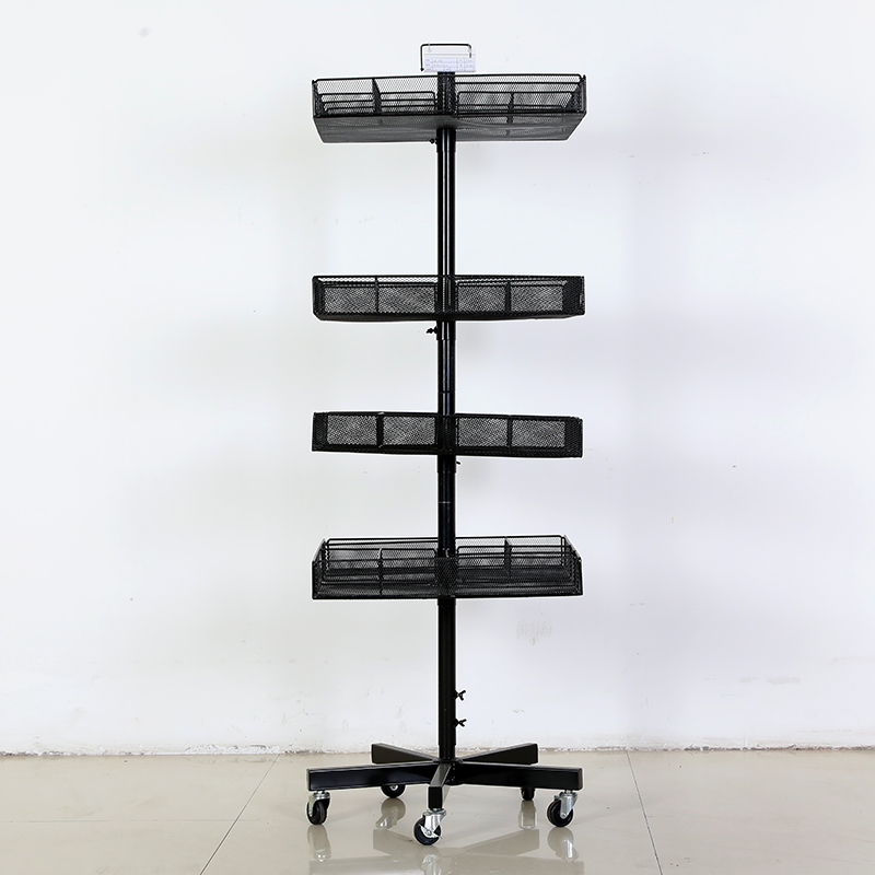 Four Layer Many Adjustable Squares and Big Store for Display Rack with 5 Wheels