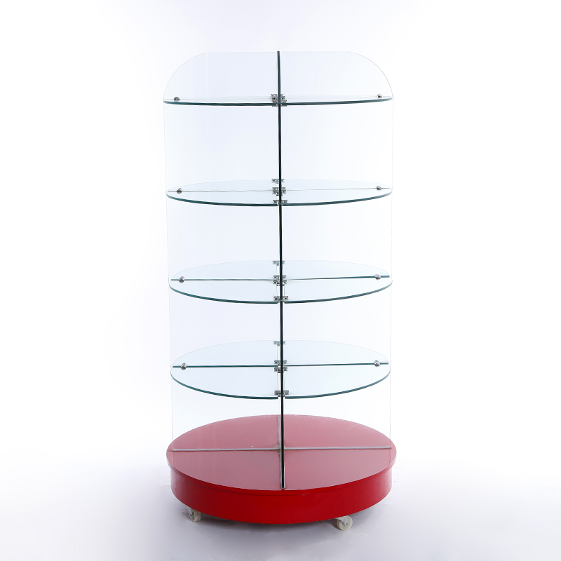 Yiwu Hotter Glass and Metal Cylindrical Supermarket Display Rack with Wheel