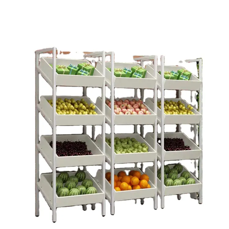 Super Fire Custom Wooden Supermarket Shelves Montage Hour Metal Fruit Groant Flat Floor Standing Display Stand