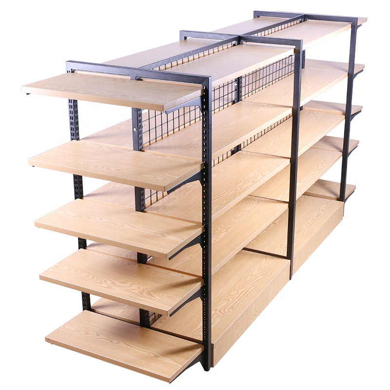 Factory Wholesale Double-sided Middle Island Wooden Shelf Store Shelf Racks