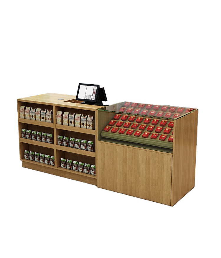 Boutique  Supermarkets and Grocery Stores Display Rack Wooden Checkout Counter