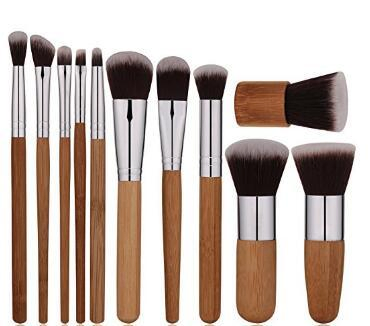 11PCS Conjunto de Pincéis de Maquiagem de Bambu com Pincéis de Fibra Sintética Macios e Bolsa