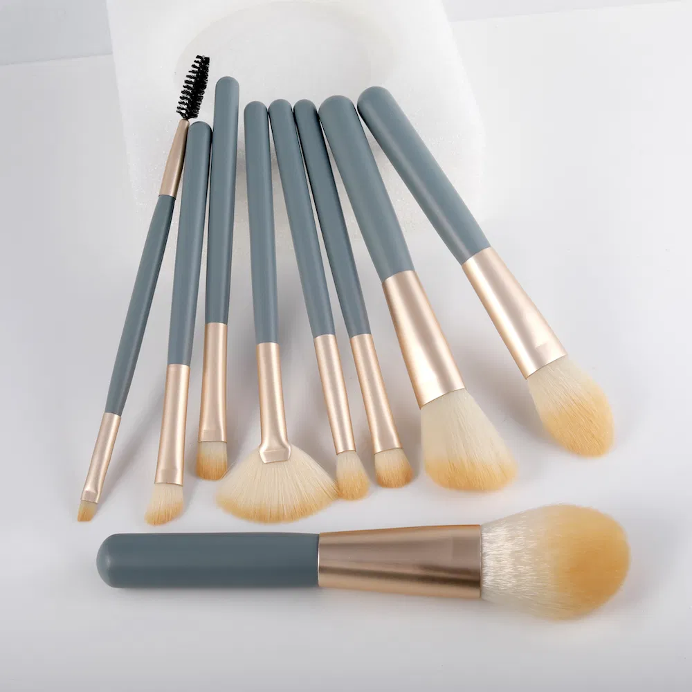 9PCS Kits de Pincéis de Maquiagem de Viagem com Cabo Curto em Cerdas Sintéticas