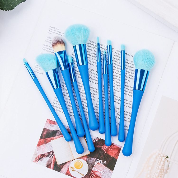 Crie Sua Própria Marca Logotipo Personalizado 10PCS Conjunto de Pincéis de Maquiagem de Cabelo Sintético Vermelho Azul Rótulo Privado para Ferramenta Cosmética de Beleza Feminina