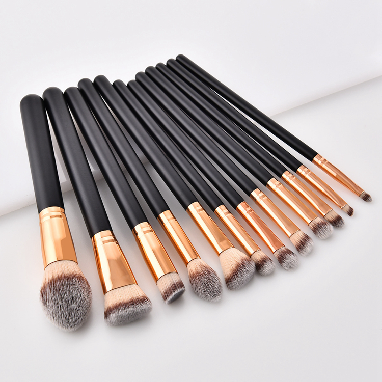 Conjunto de Pincéis de Maquiagem Personalizado de Alta Qualidade Profissional Vegano Preto de Fabricação por Atacado com Logo da Marca 12PCS