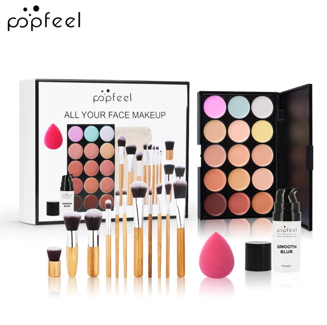 Kit de Maquiagem por Atacado Online para Meninas, Paleta de Sombras e Sobrancelhas com Pigmento Nude, Conjunto de Maquiagem com Pincéis, Máscara, Lápis de Sobrancelha e Delineador