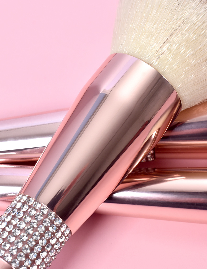 Conjunto de Pincéis de Maquiagem de Luxo com Glitter Diamante Rosa Dourado 14PCS