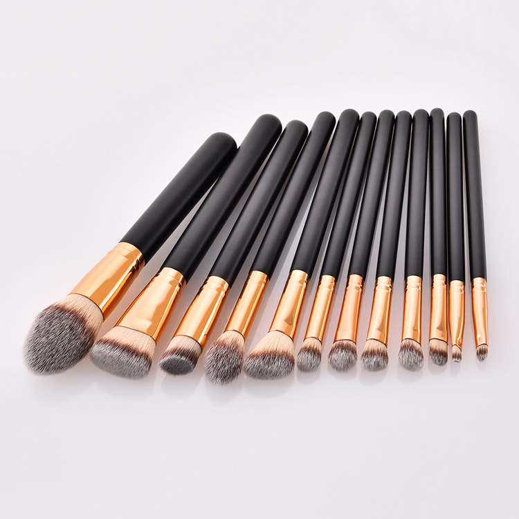 Conjunto de Pincéis de Maquiagem Personalizado de Alta Qualidade Profissional Vegano Preto de Fabricação por Atacado com Logo da Marca 12PCS