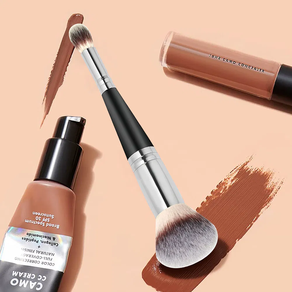 Pincel de Maquiagem de Alta Qualidade com Duas Pontas em Quatro Cores, Ferramenta de Maquiagem Cosmética Profissional de Luxo com Logo OEM