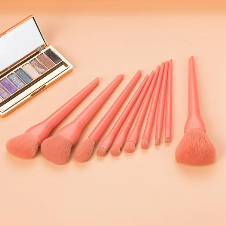 Conjunto de Pincéis de Maquiagem em Cores Candy Ecológicos 10PCS Azul Rosa Vermelho Verde Vegano Profissional com Logo Personalizado 2020