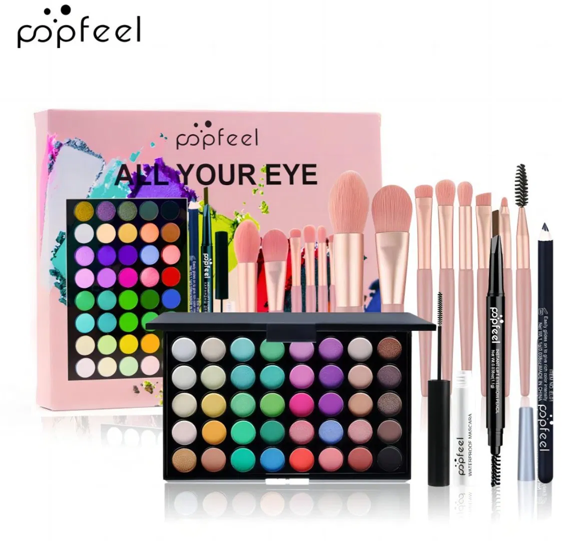 Kit de Maquiagem por Atacado Online para Meninas, Paleta de Sombras e Sobrancelhas com Pigmento Nude, Conjunto de Maquiagem com Pincéis, Máscara, Lápis de Sobrancelha e Delineador