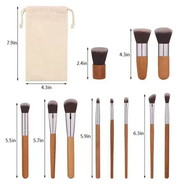 Conjunto de Pincéis de Maquiagem com Cabo de Bambu Ferramentas de Beleza Ecológicas para Rosto Olho Lábio