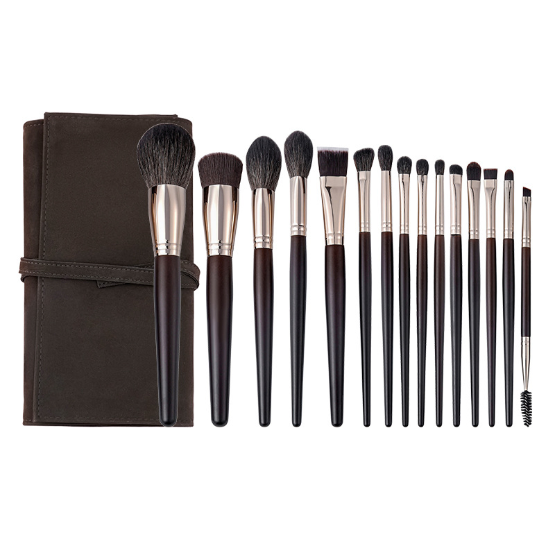 Conjunto de Pincéis de Maquiagem de Anime com Tubo de Alumínio 15 PCS Pincéis de Maquiagem de Cabelo de Cabra Natural com Bolso