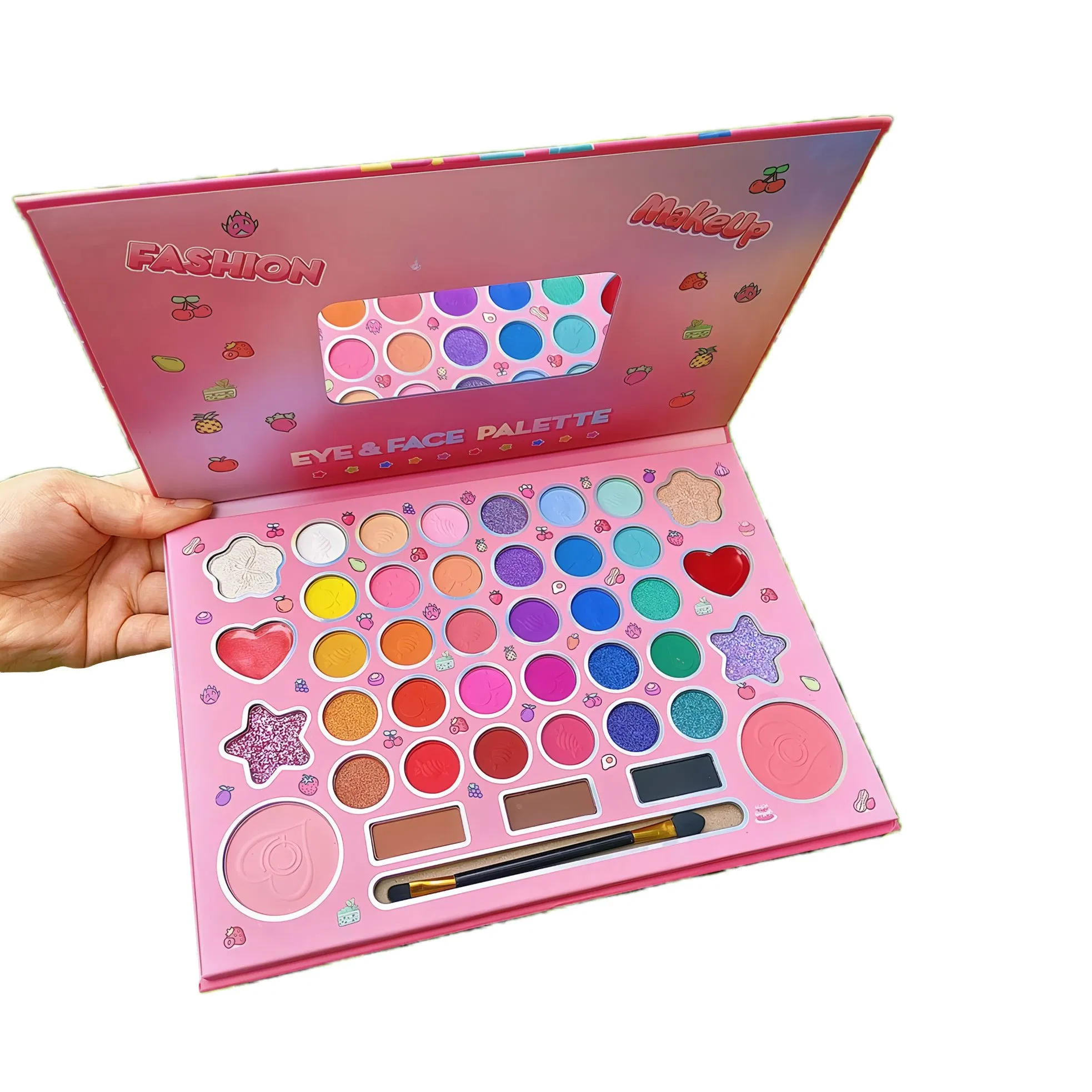 41 Paleta de Sombras de Olhos com Cor Shimmer Matte Glitter e Pincel Aplicador; Kit de Maquiagem Estilo Cartoon Fashion para Rosto e Olhos com Função à Prova d'Água