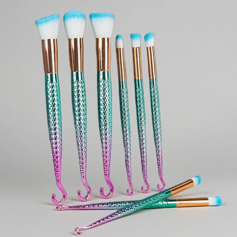 10PCS Kit de Pincéis de Peixe Sereia para Maquiagem de Olhos de Sereia para Meninas