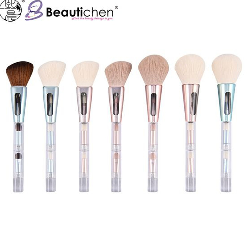 Beautichen 4-in-1 Pincel de Maquiagem Fibra Sintética - Pincel Angulado Redondo para Blush, Pó, Mistura e Lábios