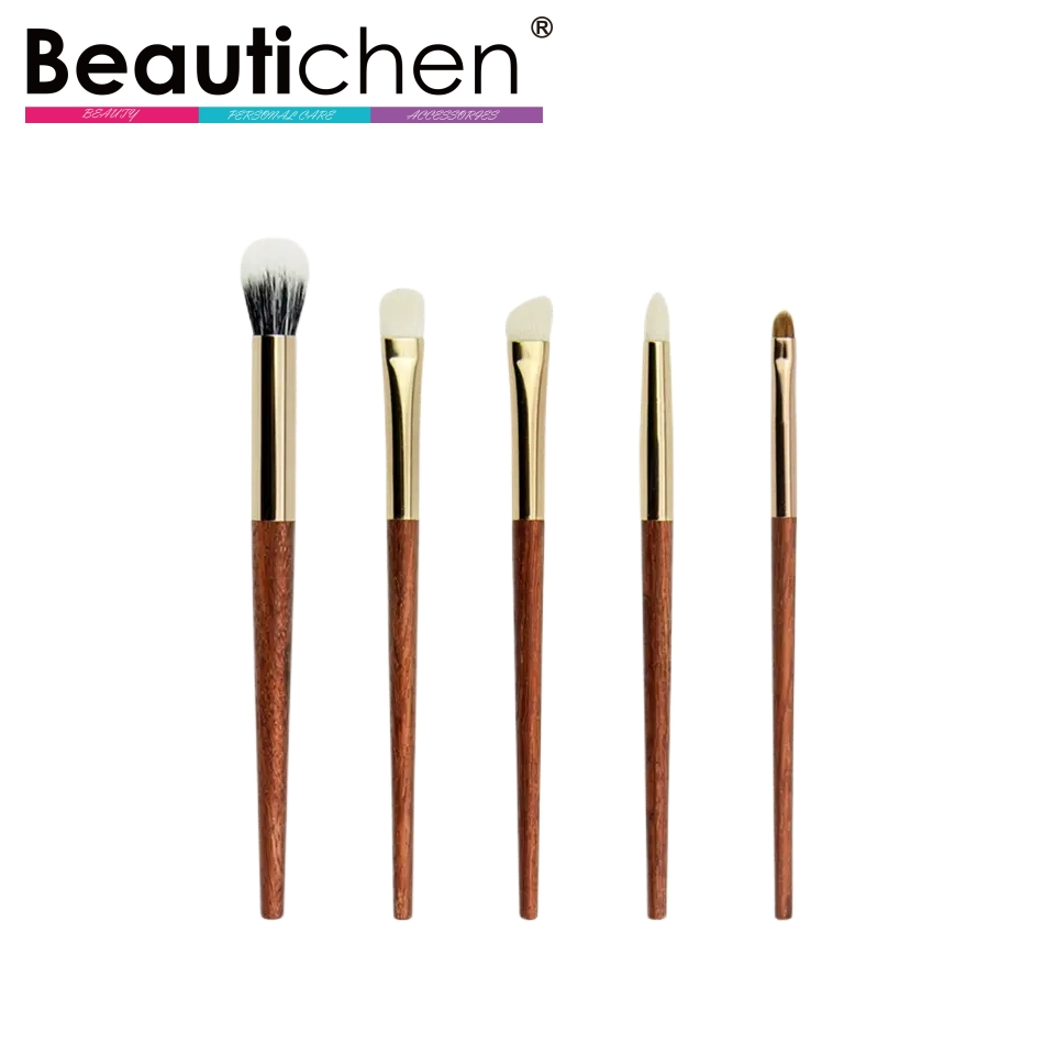 Pincel de Maquiagem para Olhos com Cabo de Madeira Rosa e Cerdas Naturais de Cabra 5PCS Pincel para Esfumar com Ferrule de Cobre