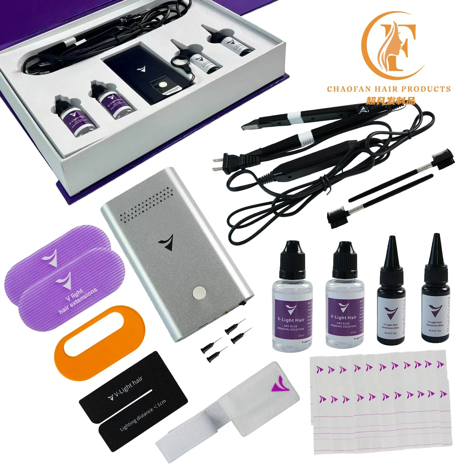 Máquina Profissional para Remoção de Cola Segura para a Pele com Capuz de Agulha, Lanyard, Escova para Remoção de Cabelo, Cabo USB, Máquina de Fábrica, Ferramenta de Extensão de Cabelo V-Light