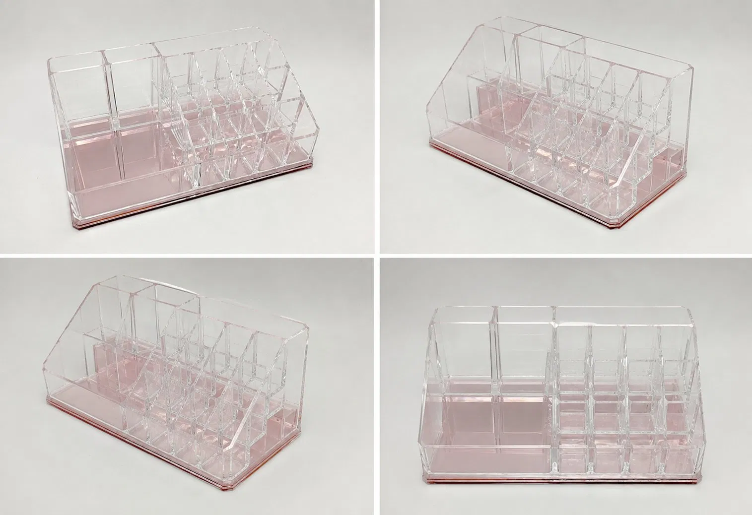Organizador de Maquiagem de Acrílico Personalizado com Espelho Base Rosa Grande Capacidade Caixa de Armazenamento de Cosméticos Suporte para Batom